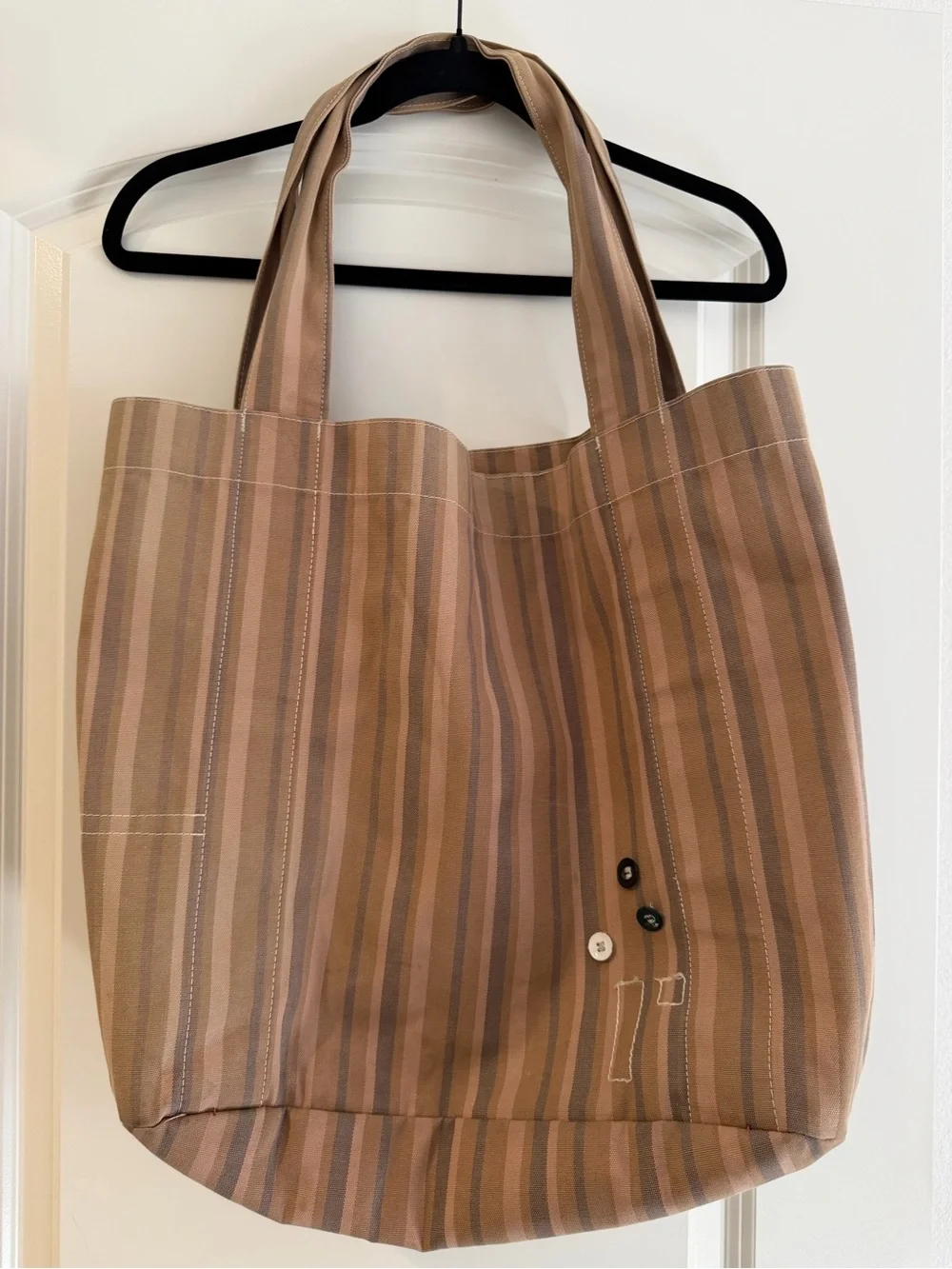 Vintage Rogan NYC Denim Striped Brown Canvas Tote Bag